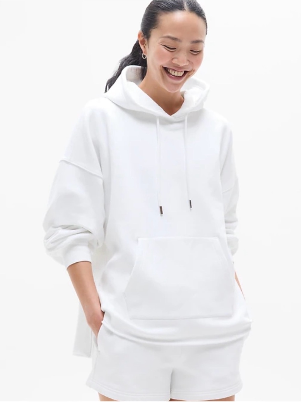 Athleta Terry Oversized Hoodie in "Bright White L Breathable Casual Travel Relax